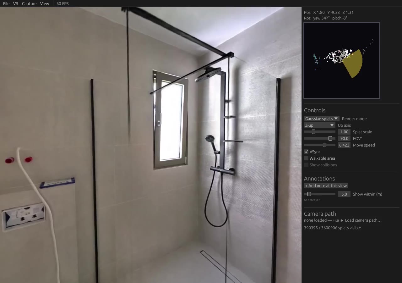 An apartment renovation scan open in Splat Viewer
